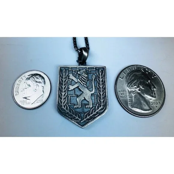 Murat’s Atelier 925 Sterling Silver Shield Lion Necklace 26” Handmade Pendant